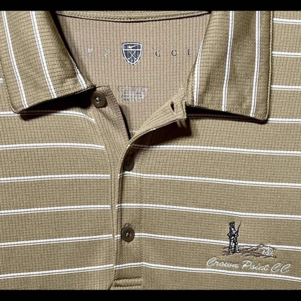 Nike Golf Men's Short Sleeve Polo Shirt Size L Large Brn Stripes Crown Point C.C